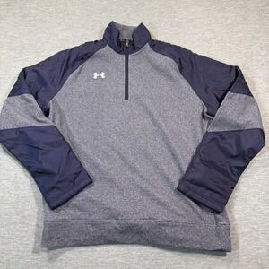 Under Armour Pullover Mens‎ Medium Navy 1/4 Zip Wind Panel Fleece Lined